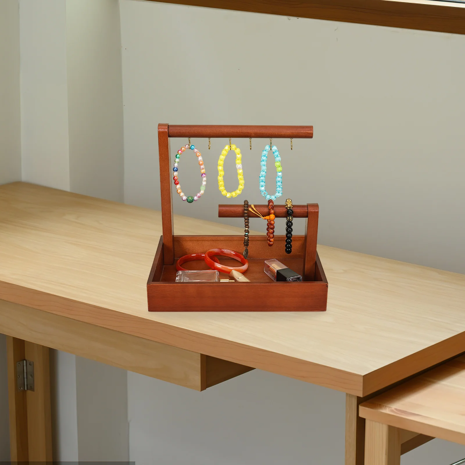 

Watch Display Holder Wooden Jewelry Organizer Stand for Bracelets Bangles Rings Keychain Storage Rack Decorative Desktop