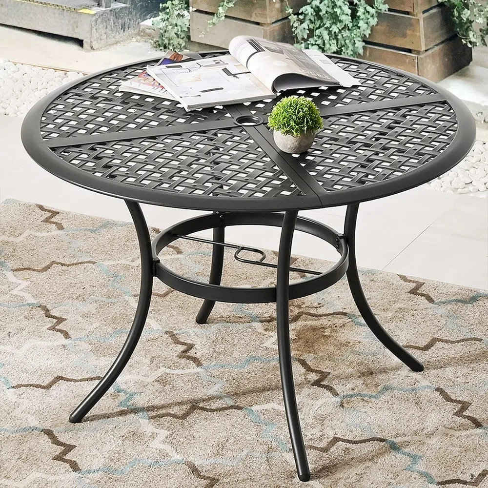 Romayard 42 Inch Outdoor Dining Table Round Patio Bistro Table Powder-Coated Steel Frame Top Patio Dining Table Outdoor