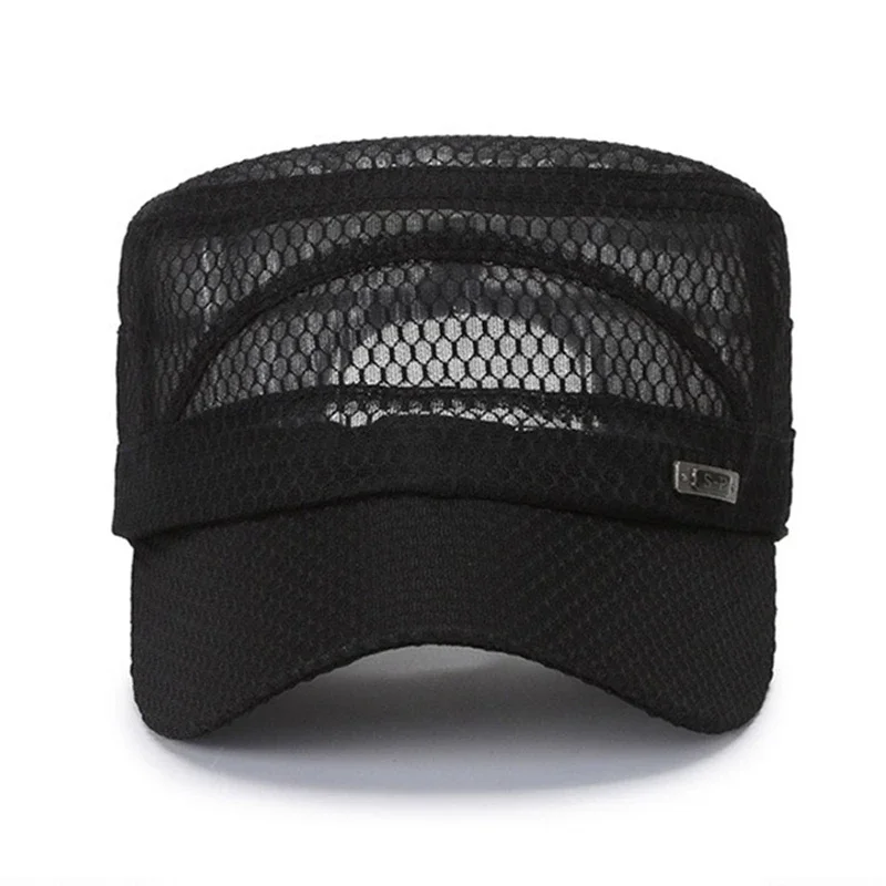 قبعة صيفية للجنسين S P حروف معدنية واقية من الشمس شبكة قبعة مسطحة موضة في الهواء الطلق قبعة عادية قابلة للتنفس للرجال والنساء