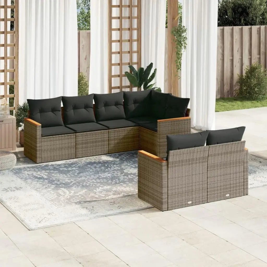 Grey PE Rattan 7-Piece Modular Garden Sofa Set