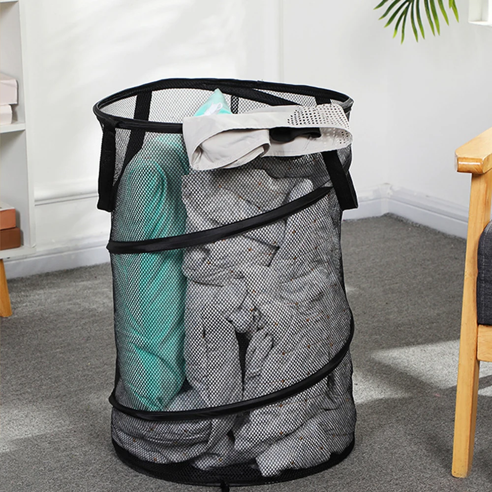 Mesh Laundry Hamper Foldable Large Capacity Collapsible Clothes Storage Basket with Handles