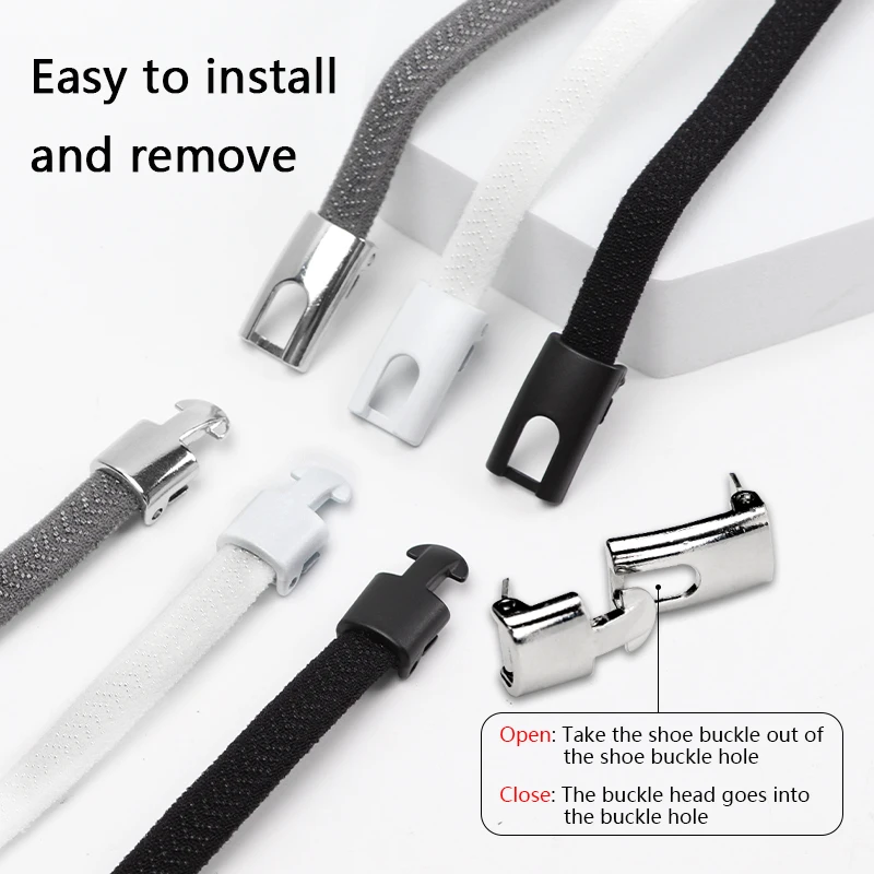 No Tie Shoelaces Metal Buckle Lock Elastic Shoe Laces For Sneakers Easy to Install Lazy Shoes Lace Rubber Band Accessories