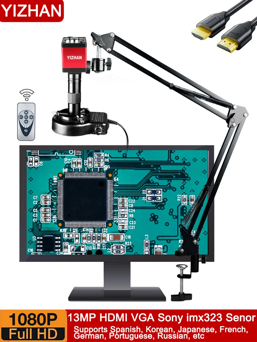 Mikroskop przemysłowy YIZHAN 1080P HDMI z obiektywem 150X C-Mount, zdalnie sterowany mikroskop cyfrowy do lutowania PCB i identyfikacji kamieni szlachetnych. — zdjęcie 2