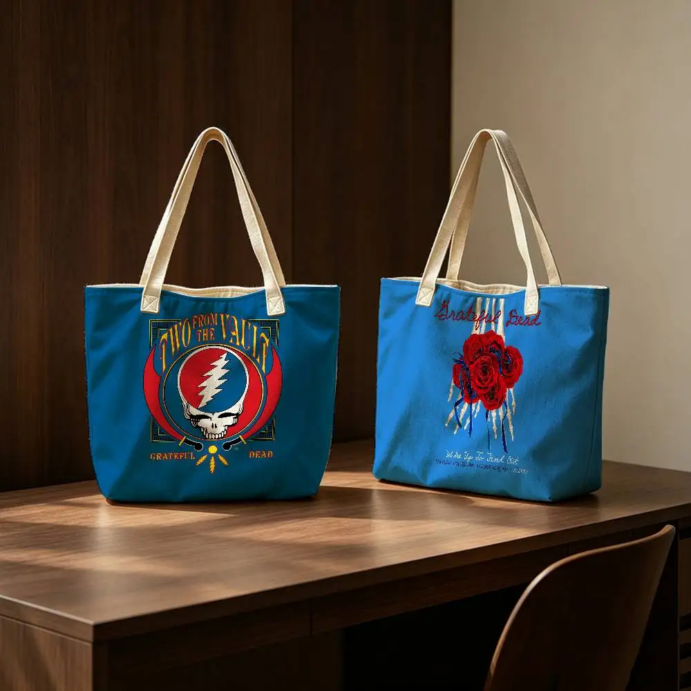 G-Grateful D-Dead Band Storage Bags Reusable Canvas Tote Suitable for School Class Commuting Shopping as Gifts