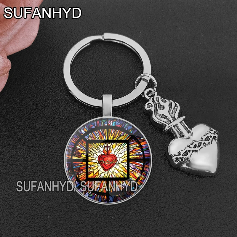 Sacred Heart of Jesus Keychains for House Catholic Key Chain for Women and Man