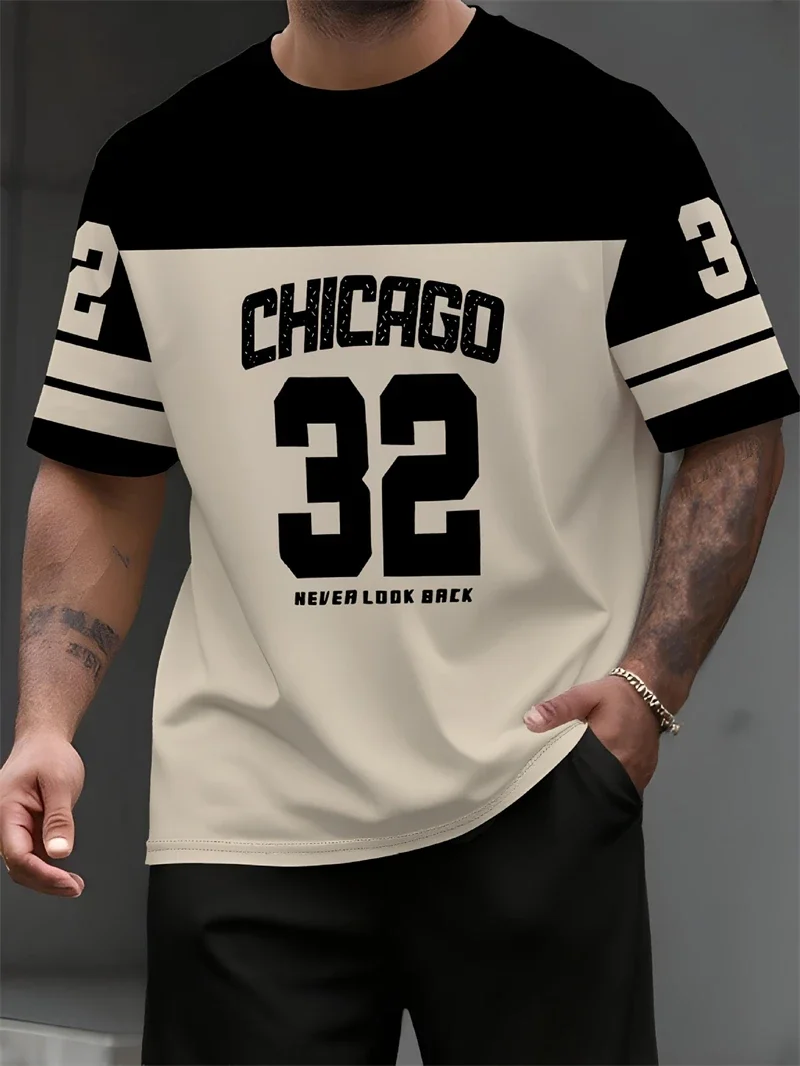 Mens Chicago 32 Number Print T Shirt Casual Crew Neck Short Sleeve Sports Jersey Style Tops