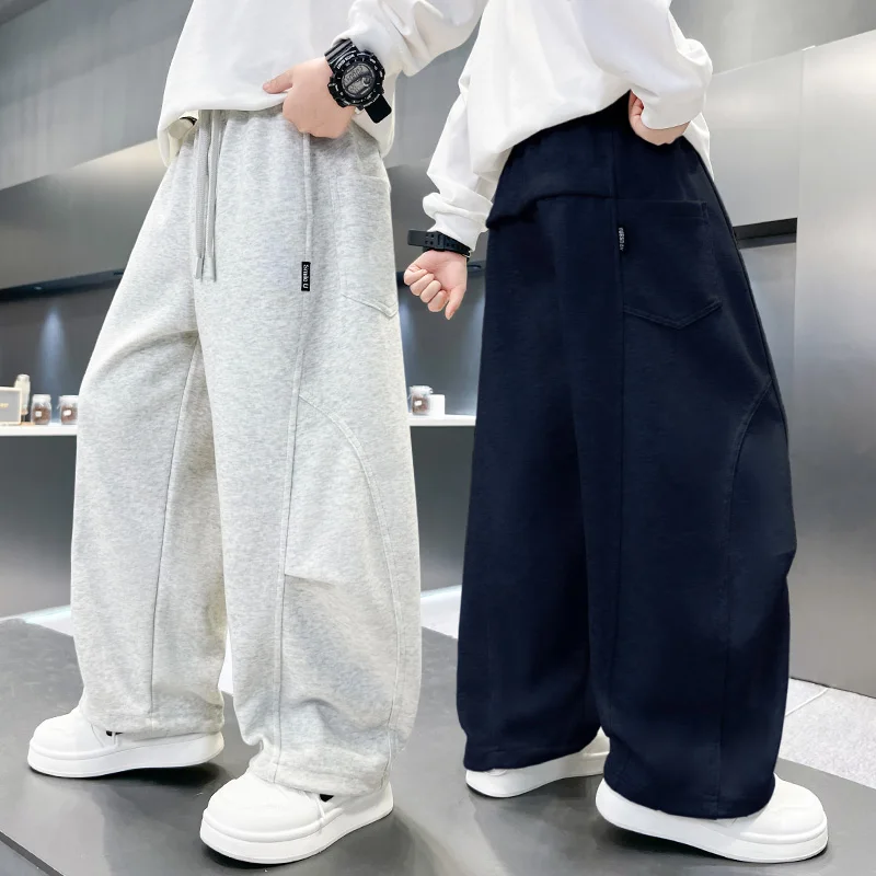Spring Wide Leg Sweatpants for Kid 4-14Y Teenage Boy Streetwear Fashion Loose Sports Pants with Elastic Waist High Quality Goods