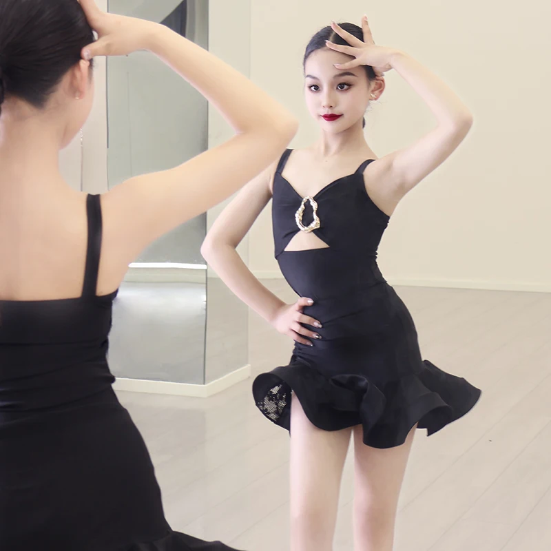 ชุดเต้นรําละติน ชุดฝึกซ้อมเด็กผู้หญิง 2025 ฤดูร้อน ชุดเดรสเด็กสไตล์ใหม่ ชุดเต้นรํามืออาชีพ