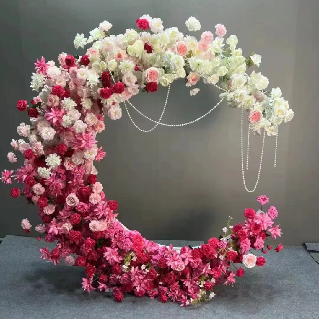 Curled white rose simulation flower wedding hall road guidance background wall decoration flower cross-border arch wedding DIY