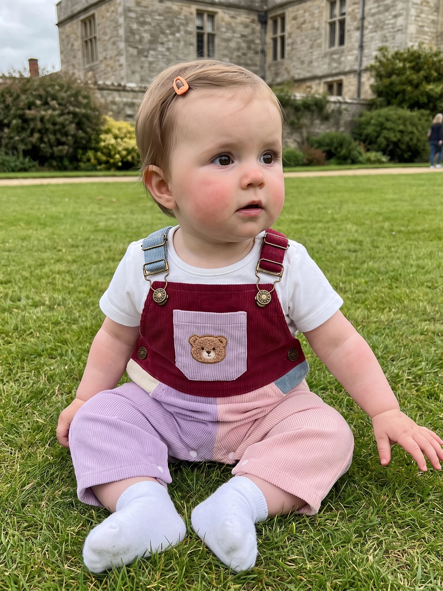 Overalls Sleeveless Embroidery Contrast Color Jumpsuit Bear Sleeveless Sleeveless Embroidery Bear Contrast Color Compact
