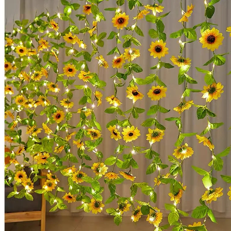 Artificial Flower Greenery String Lights AA Battery Powered Party LED Light for Weeding Ramadan Room Indoor Wall Decoration