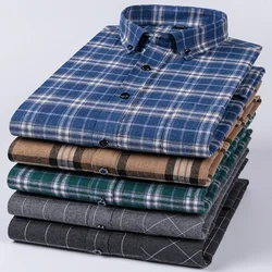 Men's Cotton Plaid Checkered Long Sleeve Shirt Business Casual Versatile Formal Front Patch Chest Pocket Button-down M-6XL