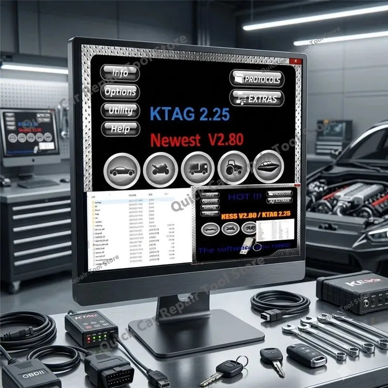 HOT Car Software Ksuite 2.80+Ktag 2.25/V7.020 for KESS V2–RSA Error Fix,Unlock Tool for Car Truck Bike Tractor EU Online Version