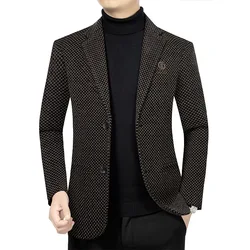 High Quality New Winter Men Plaid Business Casual Blazers Jackets Formal Wear Suits Coats Man Slim Fit Blazers Jackets Size 4XL