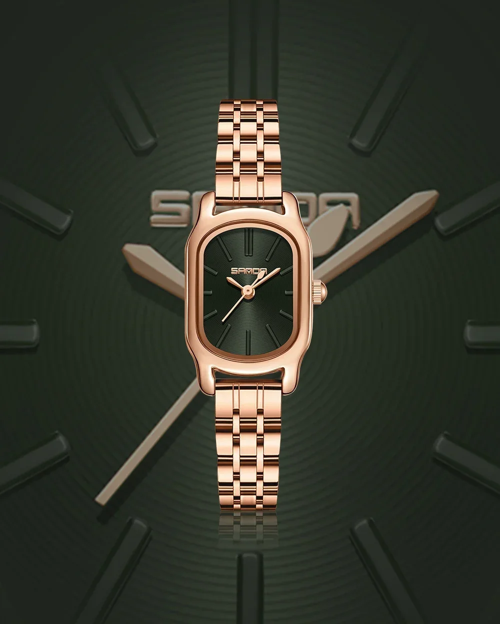 SANDA jam tangan merah tua wanita, arloji tali kulit asli tahan air Quartz kasual mawar emas 1104