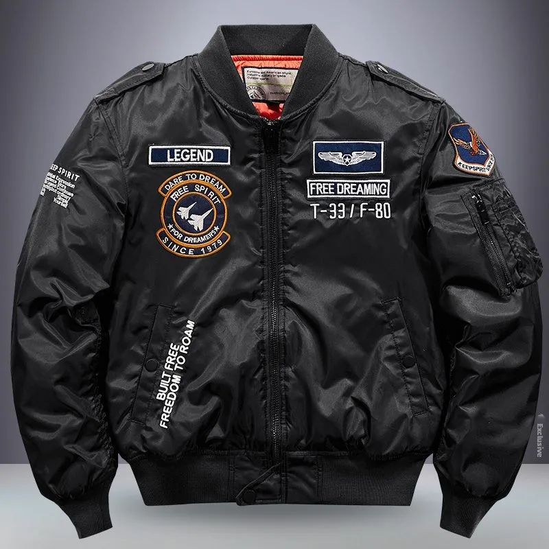 Retro American Pilot Jacket Men's Spring Autumn Trendy Embroidered Baseball Style Outerwear Casual Loose Fit Windproof
