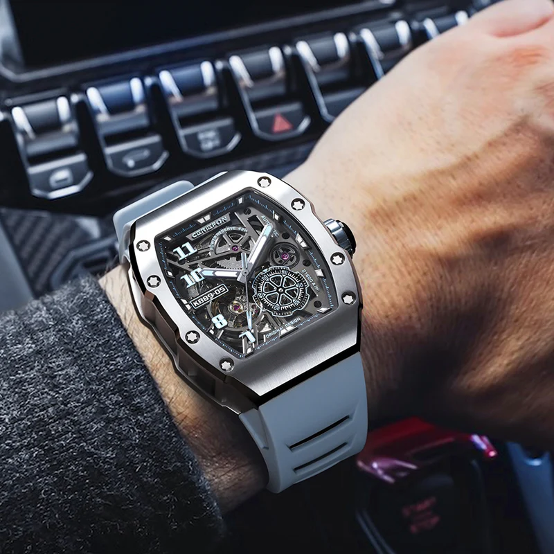 CERIEPON Mechanical Watch Fully Automatic Luminous Men's Model Branded Hollowed Out Wine Barrel Shaped Men's watch 5ATM