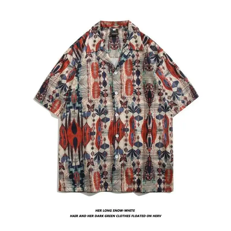 

Retro Floral Print Short Sleeve Men's Shirt Thin Ice Silk Outerwear Summer Lightweight Casual Loose Fit Autumn Fashion