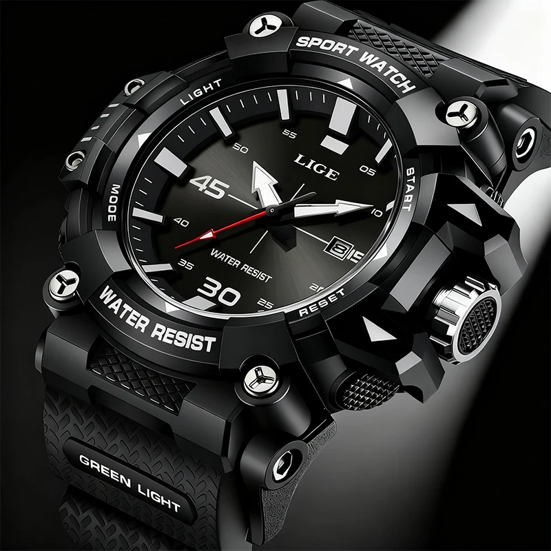 

LIGE New Analog Digital Watches Men Shock Resistant Waterproof Wristwatch LED Multi-function Watch Clock Military Reloj Hombre