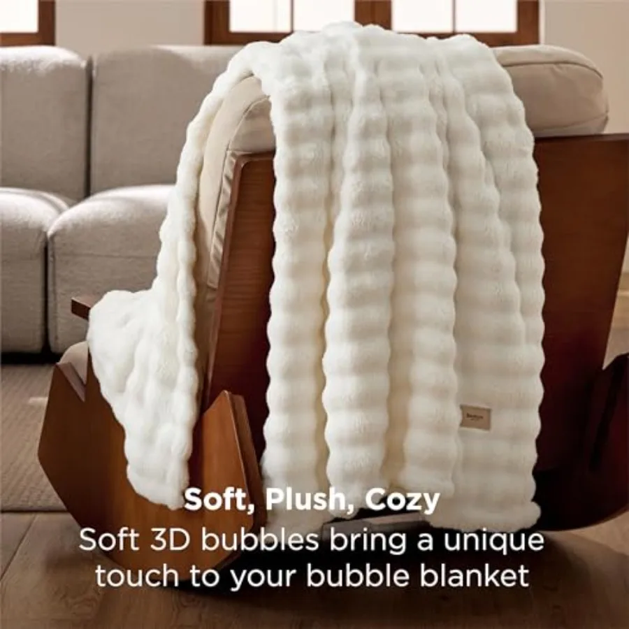 3D Fleece Bubble Blanket for Couch - GentleSoft Cute White Throw Blanket for Sofa Bed Room Decor - Luxury Soft Cozy Cloud Blank - view 3