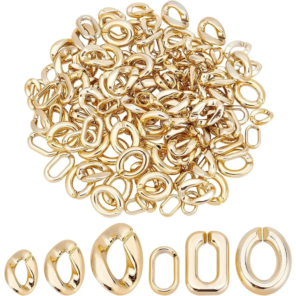 

180Pcs 6 Style Opaque Spray Painted Acrylic Linking Rings Gold Quick Link Connectors Plastic Oval Linking Rings for Earring