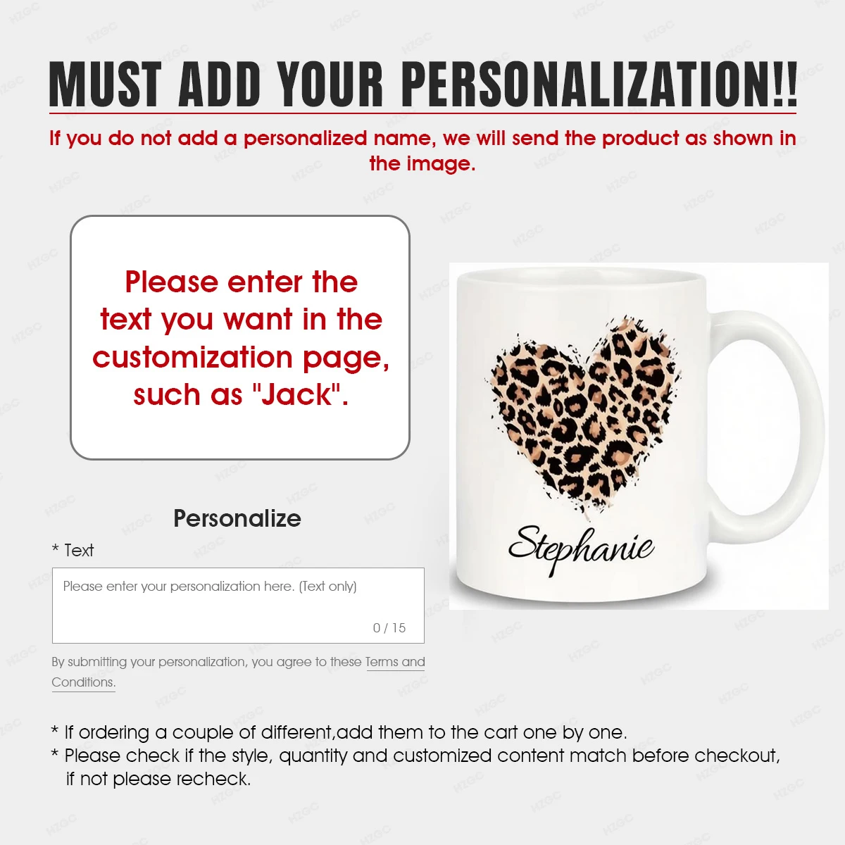Personalized leopard print heart mug - a coffee mug that can be printed with your name.