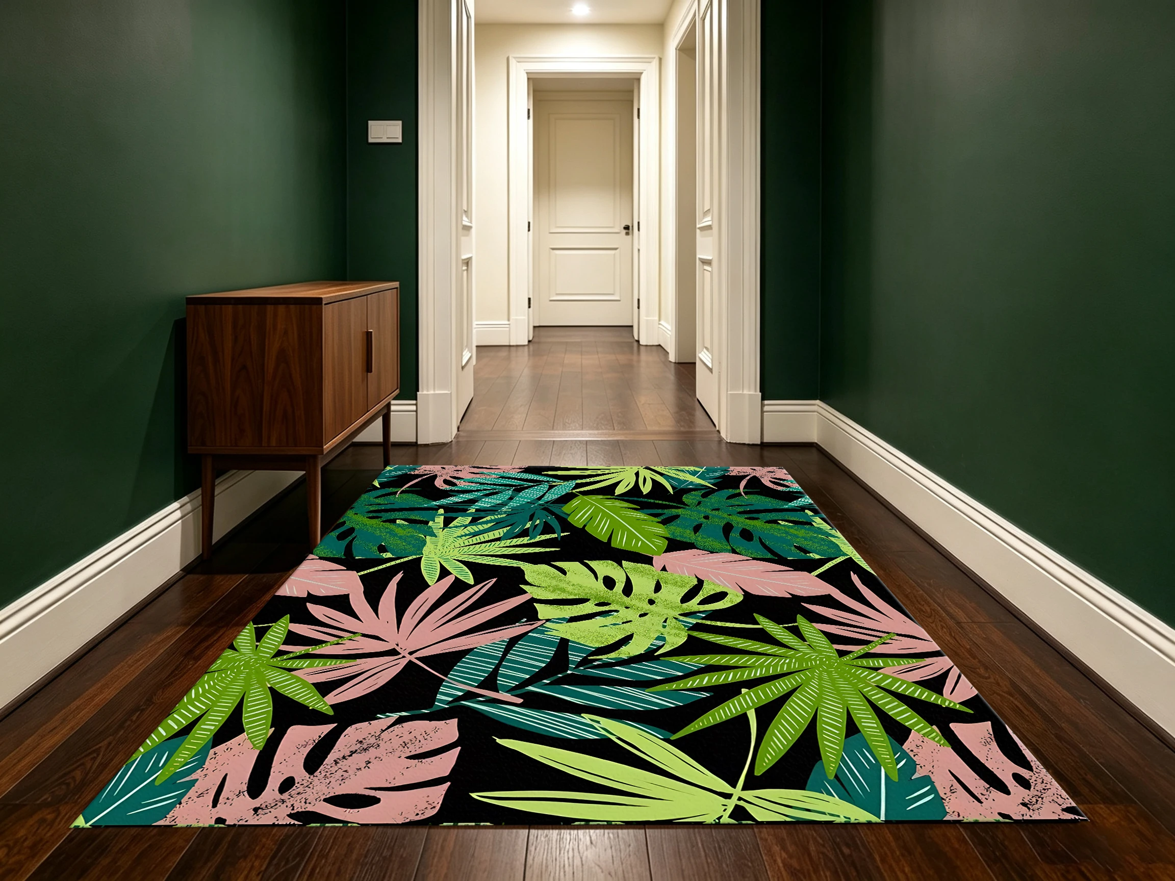 Contrasting Tropical Leaf 2D Area Rug in Trendy Cool Style for Living Room and Party Venue, Halloween Party Decor