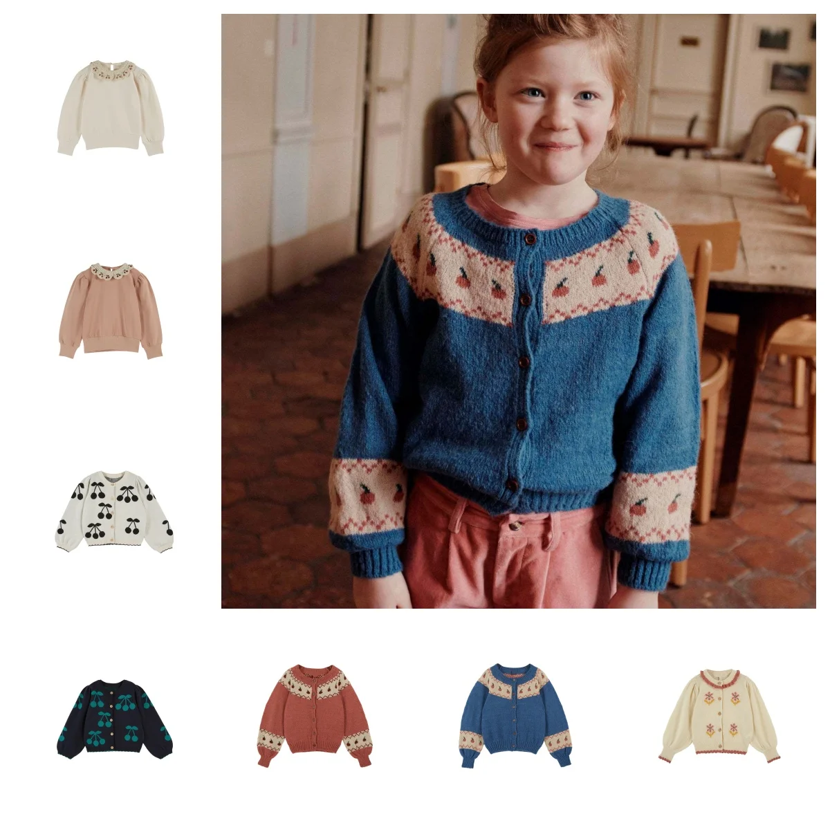 Korean Children Sweaters Cardigan Autumn And Winter 2024 Baby Girl Coarse Wool Hemp Flower knitwear Cardigan Kid clothing