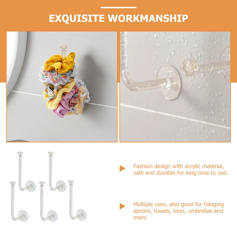 

Набор из 5 модных акриловых держателей для резинок для волос: прозрачные, с блестками, на клейкой основе, для организации хранения женских резинок для волос, украшений, декора стен