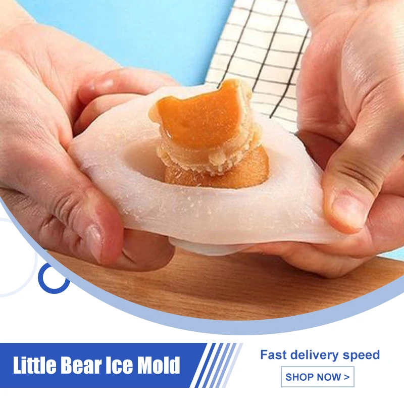 

1шт. ​ Форма для мороженого «Маленький медвежонок», многоразовая морозильная камера, безопасная форма для мороженого, шоколада, без BPA, медленно-плавкий инструмент для коктейля, виски