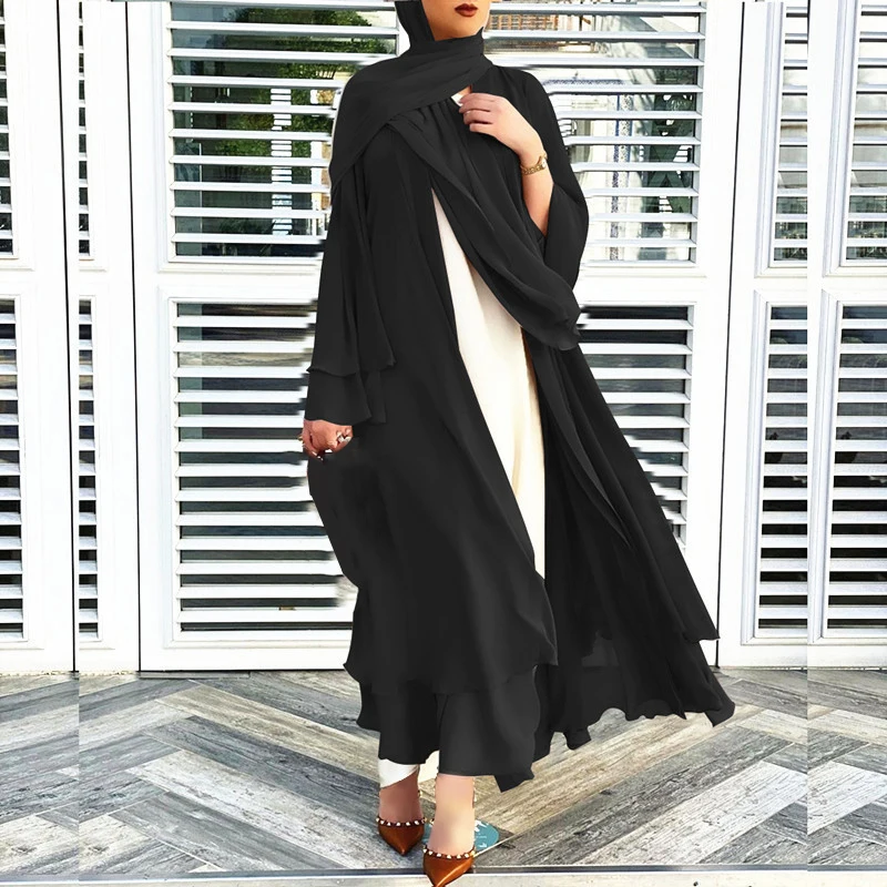 Abaya frontal aberta sem hijab para mulheres, manga longa, Ramadã islâmico, Abaya casual, roupas femininas