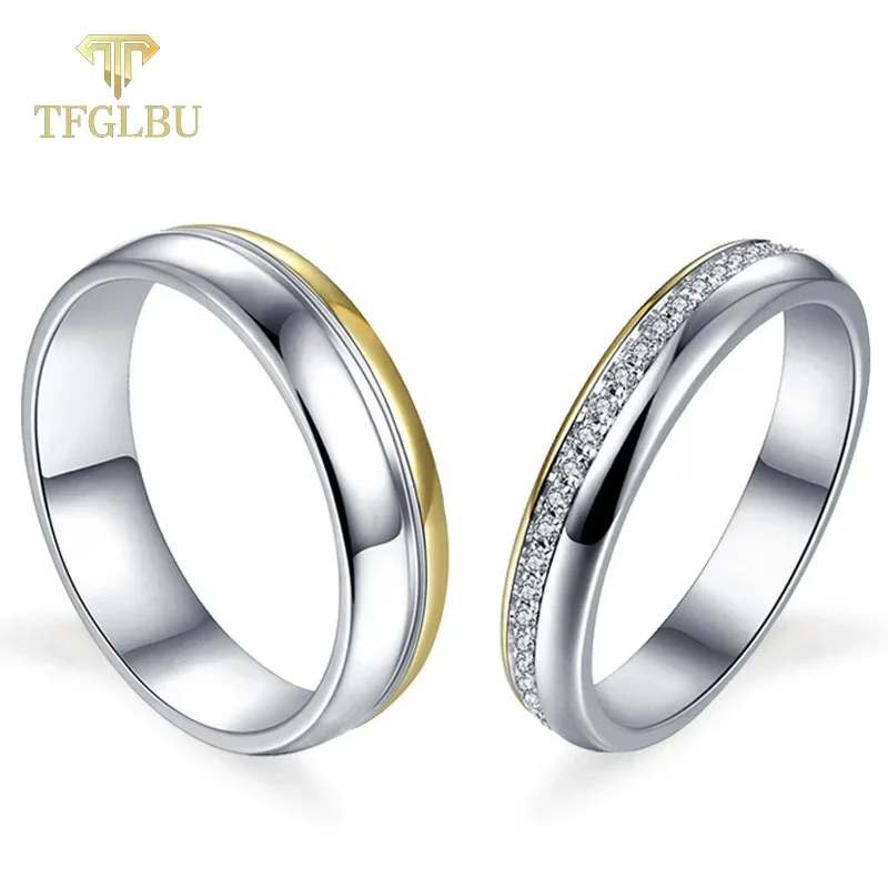 TFGLBU Trendy 100% All Moissanite Couple S925 Sterling Sliver Ring for Women Diamond Wedding Proposal Engagement Band Jewelry