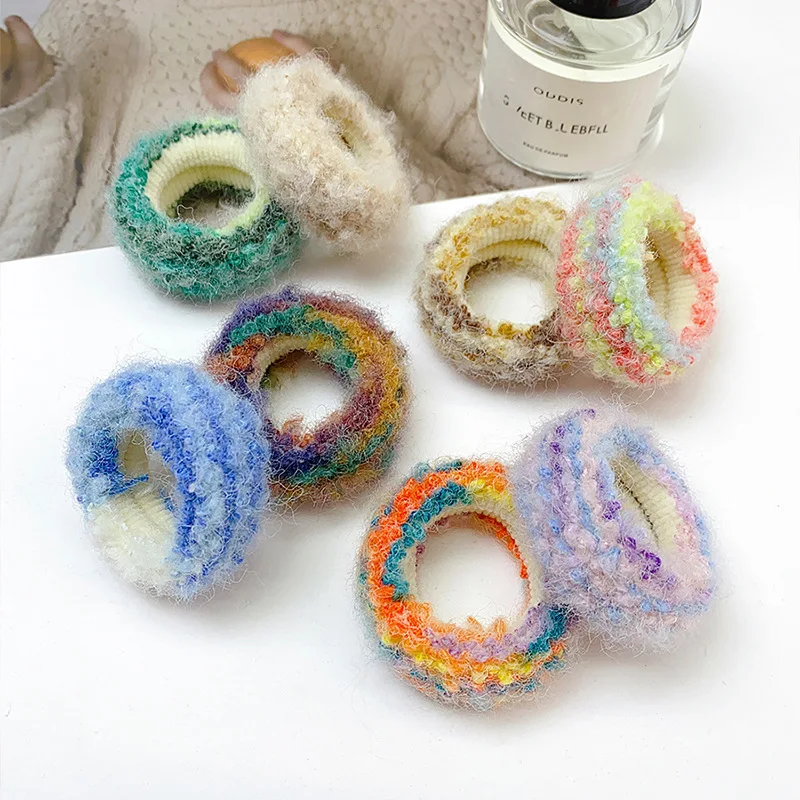 Tie Dyed Colored Hair Loops Girl High Ponytail Towel Loop Headband High Elastic Rubber Band Plush Headwear Meatball Head