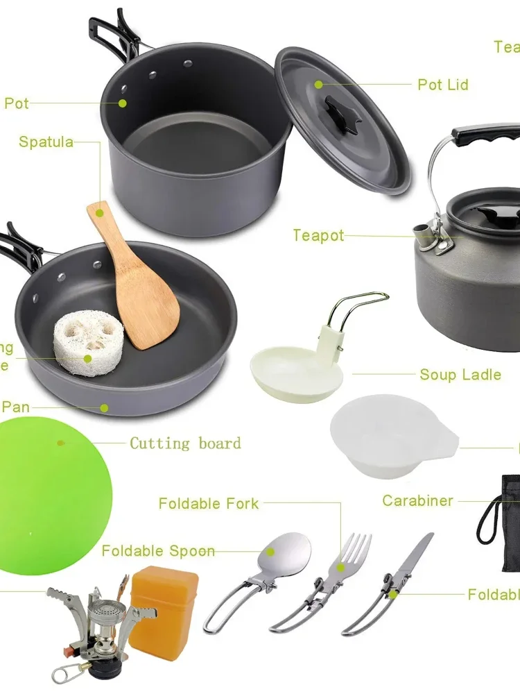 Camping Cookware Pots Pans Picnic Cooking Set Non-stick Tableware Burner Foldable Spoon Fork Knife Board Outdoor Cookware Sets