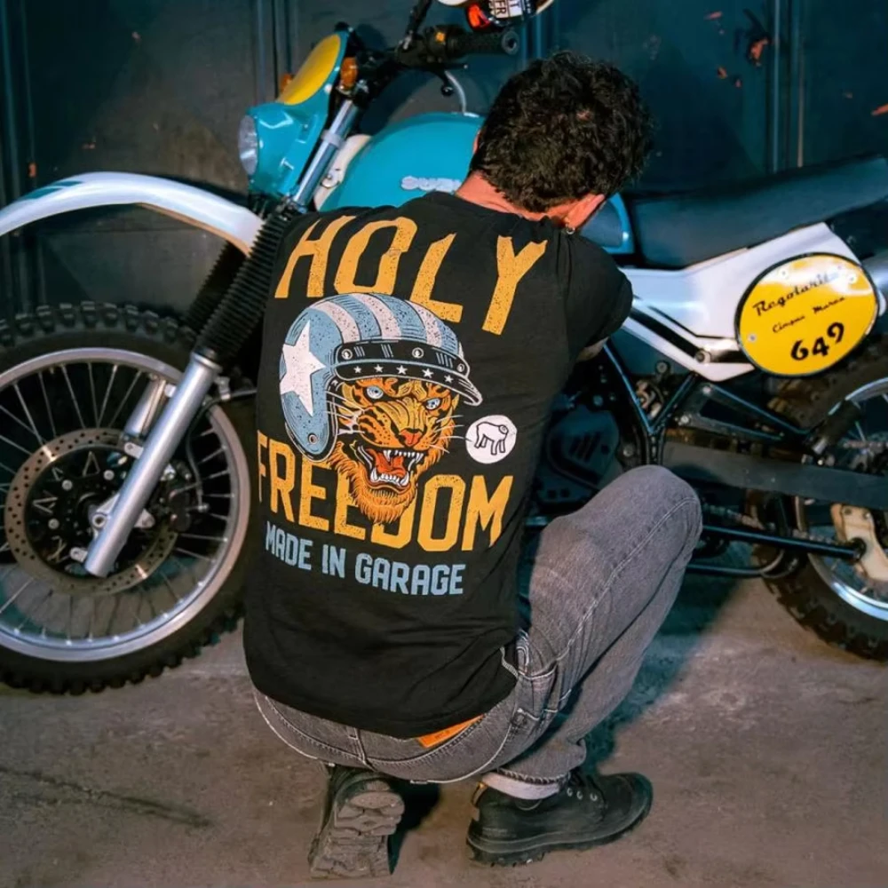 Free Tiger Summer Luxury Brand Cotton Men's and Women's T-shirt Motorcycle Short Sleeve