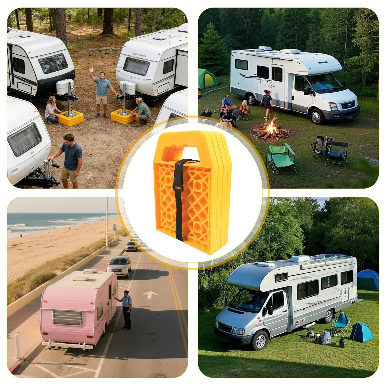 Rv Jack Pads 4 Pieces Anti-Slip Stable Support Stabilizer Block Stabilizing Outrigger Pads For Rv For Crane Trailer Tow Truck