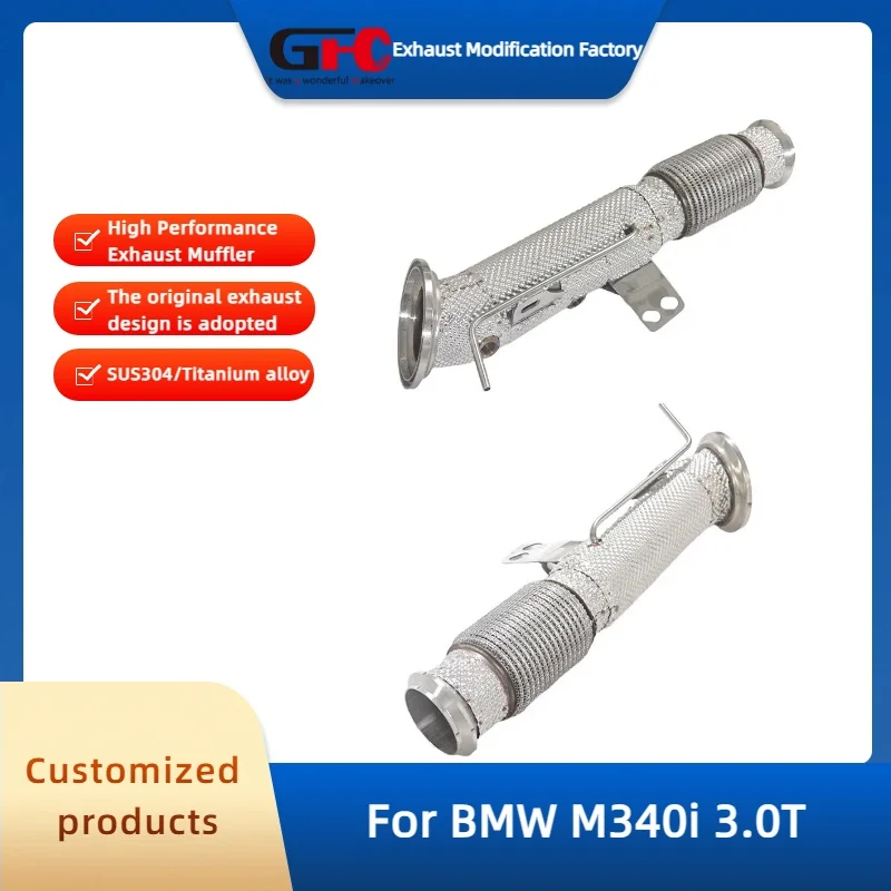 GFC Catless Racing Downpipe for BMW M340i 3.0T High Performance 304 Stainless Steel Exhaust System 1.5mm Thickness Customized
