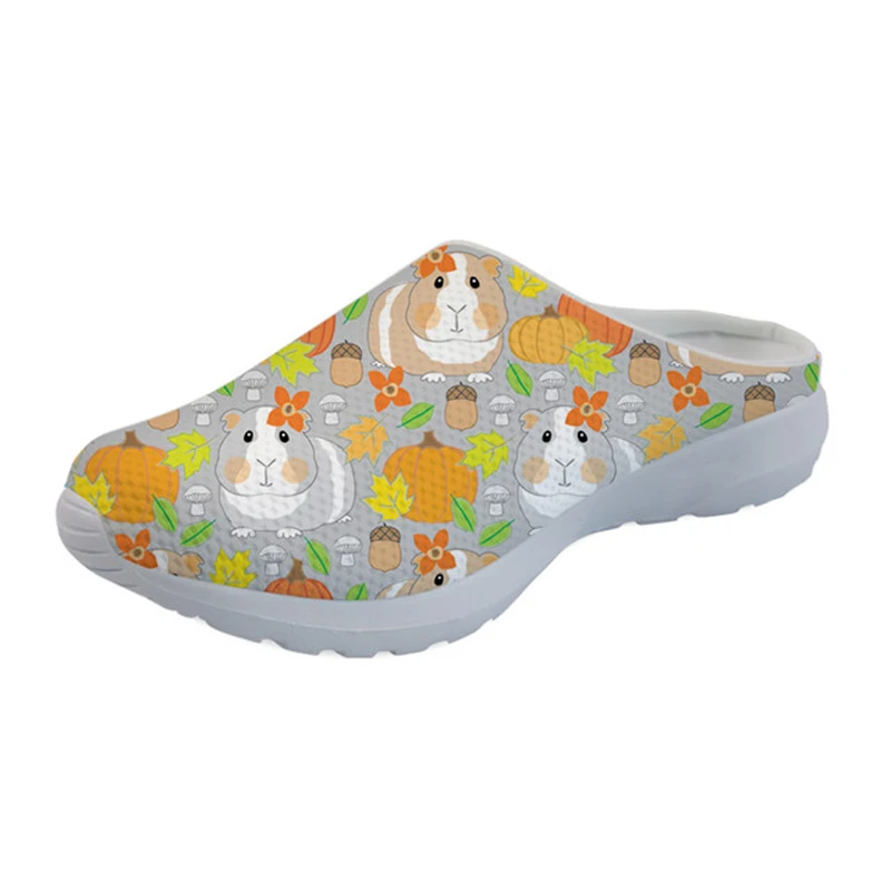 Cute Guinea Pig Hamster Print Home Slippers Half Shoes For Women Ladies Semi-Drag Casual Shoes Mesh Flats Mules Female Summer