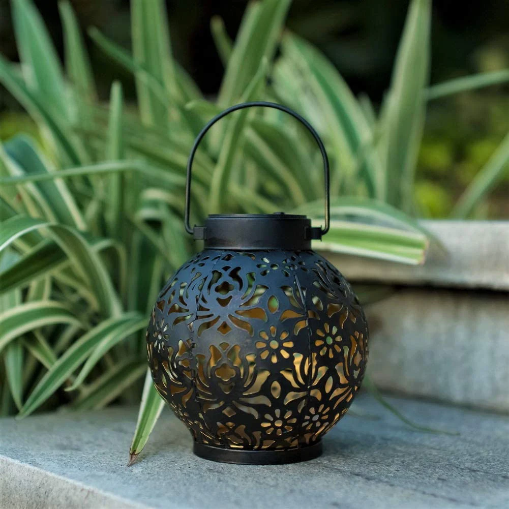 1Pcs Solar Lantern Light Outdoor Garden Solar Light Rose-Shape Hollowed-out Iron Art Solar Hanging Light Garden Decoration view 4