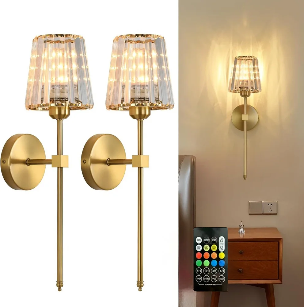 

American style wall lamps no wiring no drilling delivery LED rechargeable bulbs crystal wall lamps bedroom background lights