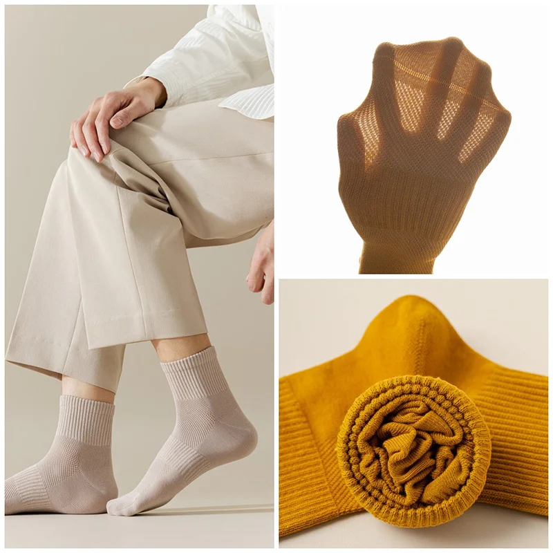 5/10 Pair Men's  Cotton Socks High Quality Breathable Mesh Socks Durable Solid Color Casual Socks Fashion Dress Socks Man