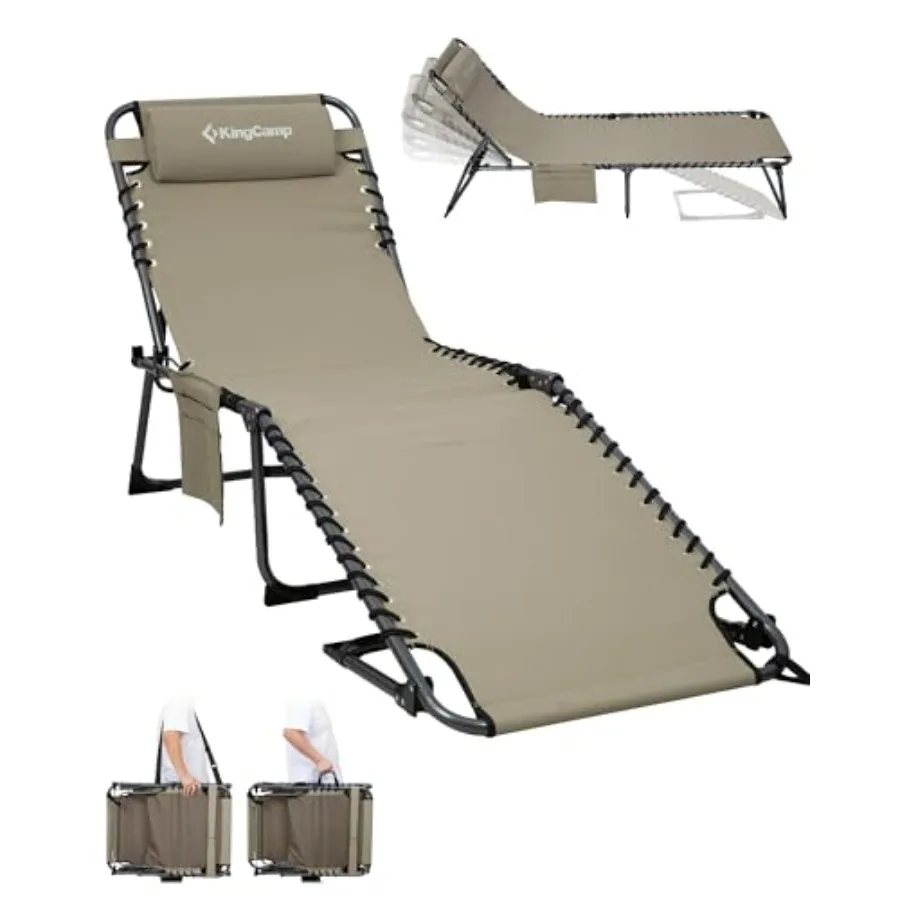 

Outdoor lounge chair for patio beach pool backyard; aluminum frame beige fabric; supports 400 lbs; 5-position adjustable reclin