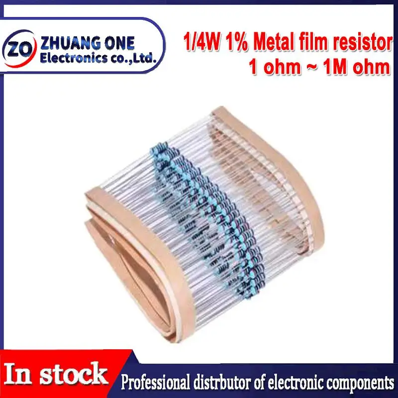 100pcs/lot 1/4W 1% Metal film resistor 1R~1M 100R 220R 330R 1K 1.5K 2.2K 3.3K 4.7K 10K 22K 47K 100K 100 220 330 1K5 2K2 3K3 4K7