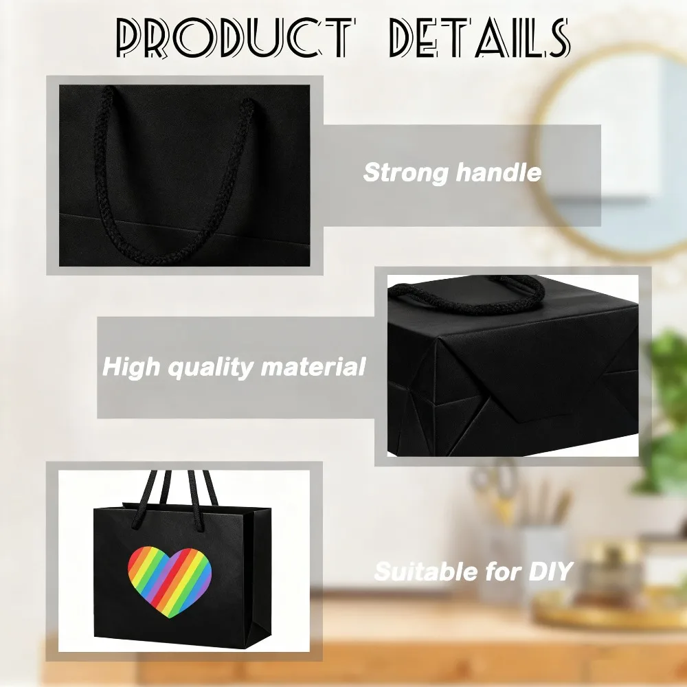 10 Stück Schwarze/Weiße Dicke Kleine Papier-Geschenktüten mit Kordelgriffen für Hochzeit, Geburtstag, Geschenk, Schmuckverpackung, Party-Geschenktüten – Detail 8