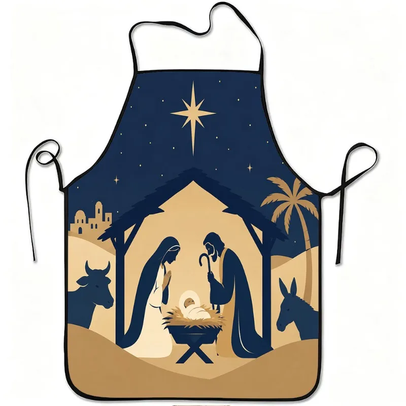 1pc Christmas Scene Religious Print Apron, Durable And Easy to Clean, Adjustable Waistband, Polyester Material