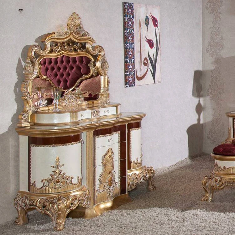 European-Style Solid Wood Dressing Table Carved Gold Foil Dressing Table