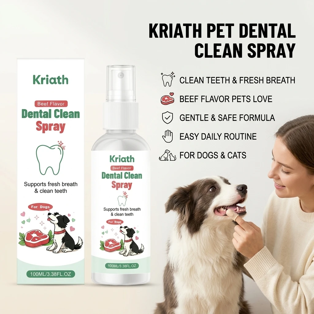 Pets Dental Cleaning Spray Remove Tartar Plaque Soothe Gums Eliminate Bad Breath Reduce Bacteria No-Brush Dog Oral Care Solution