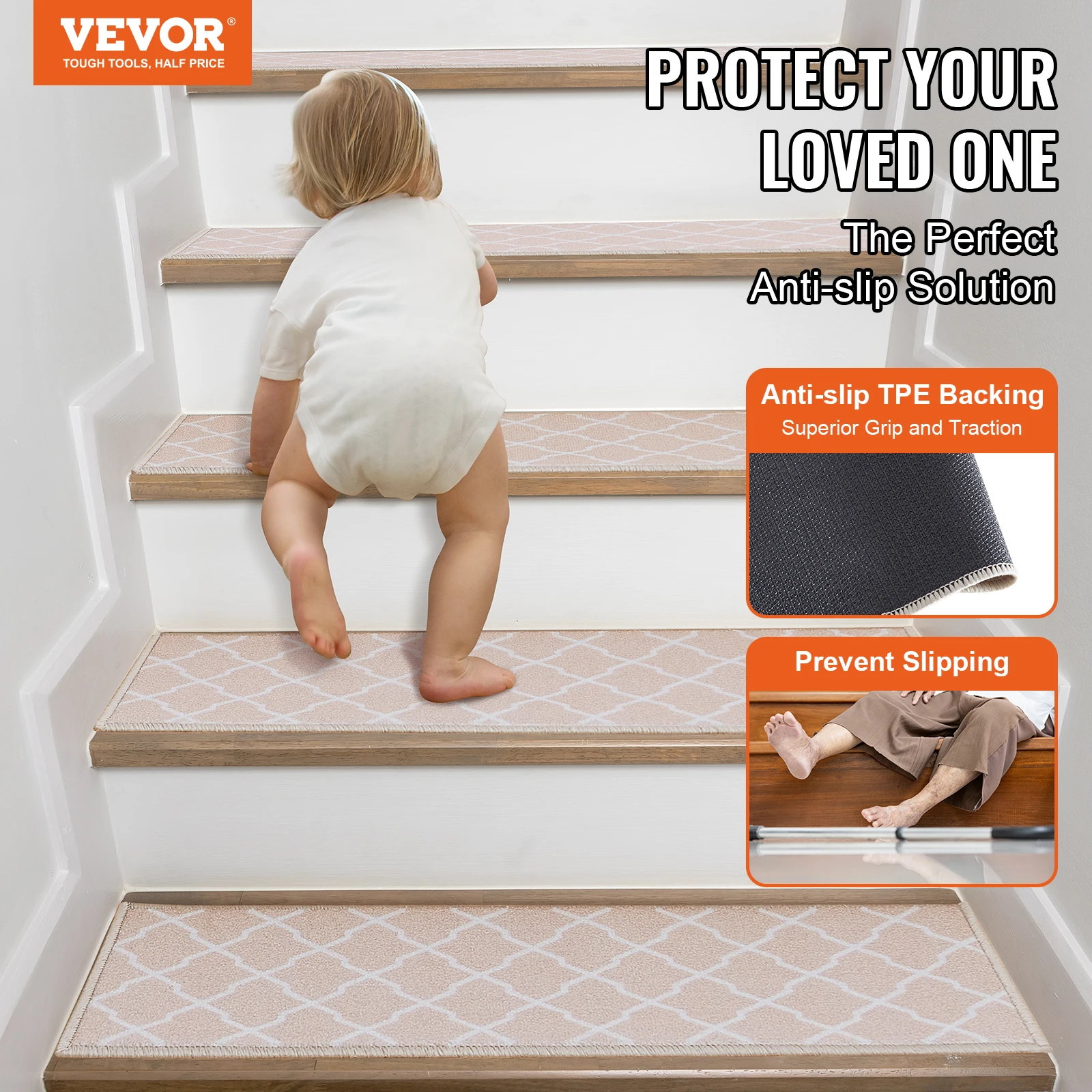 VEVOR Stair Treads Staircase Anti-Slip Mat 28x9/30x8in Stair Carpet Treads Soft Fabric Noiseproof Stair Mats Machine Washable