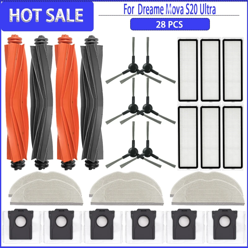الأسطوانة الجانبية فرشاة فلتر HEPA المماسح كيس لجميع الغبار ل Dreame Mova S20 Ultra / RLM71CE روبوت روبوت فراغ الملحقات