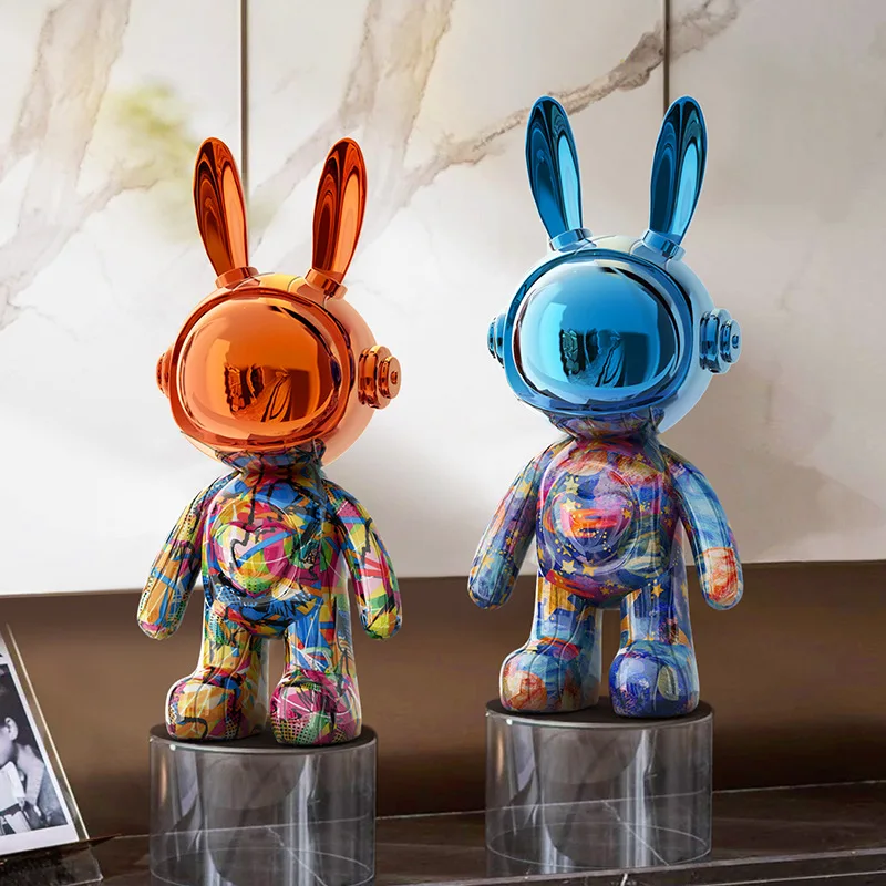 

Nordic Cartoon Rabbit Statue Cartoon Robot Rabbit Sculpture Resin Desktop Figuriens Ornament Living Room Figurine Decoration